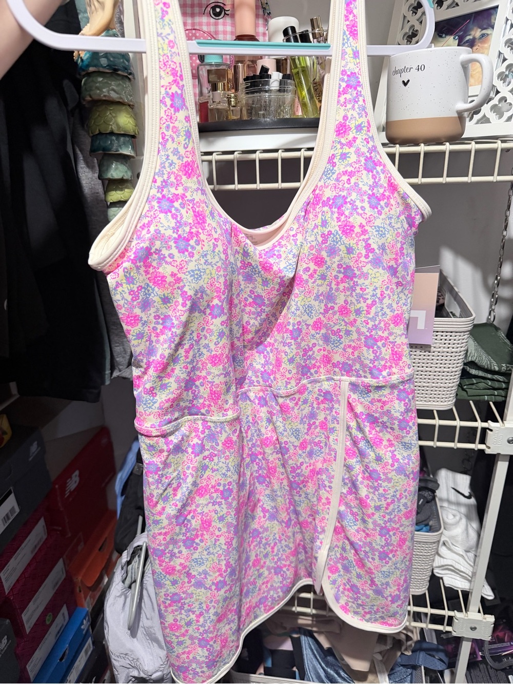 JoyLab Pink Floral Tank Bodysuit with Pastel Flower Print
